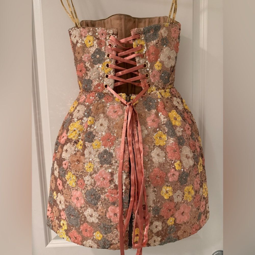 NWOT BRONX AND BANCO Maraya Strapless Floral Sequin Fit & Flare Mini Dress - Picture 8 of 16